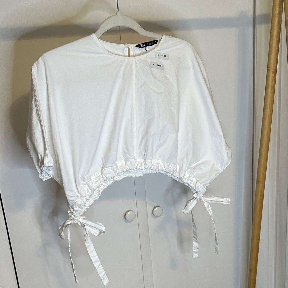 Zara White Puff Sleeve Crop‎ Top size small